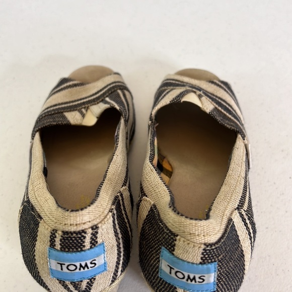 TOMS Espadrille Textile Khaki Tan and Black Open Toe Wedge Size 9.5 - Picture 5 of 10